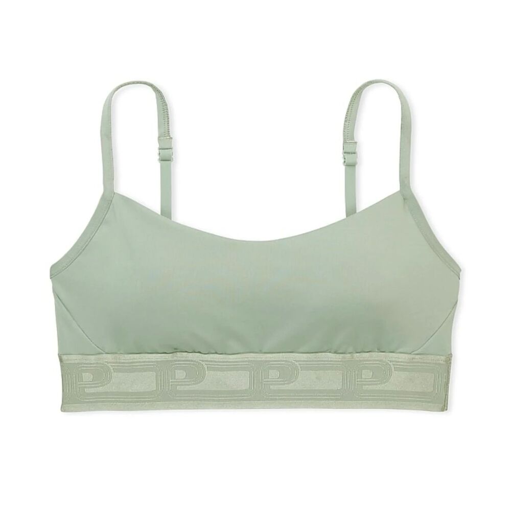 PINK Victoria's Secret Sage Green Active Bra Top Bike Shorts Workout Outfit - Picture 11 of 12
